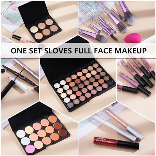 All In One Makeup Kit,Full Makeup Set For Wonmen Includes 40 Colors Eyeshadow Palette Lip Gloss Liquid Lipstick Make up Sponge Brushes Eyebrow Concealer With Makeup Bag - Morena Vogue