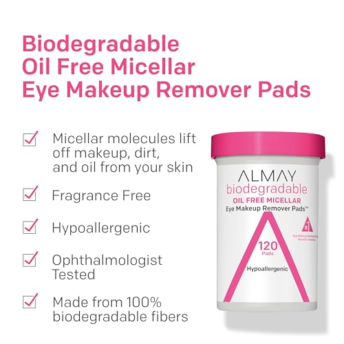 Almay Biodegradable Makeup Remover Pads, Micellar Gentle, Hypoallergenic, Fragrance-Free, Dermatologist & Ophthalmologist Tested, 120 count (Pack of 1) - Morena Vogue