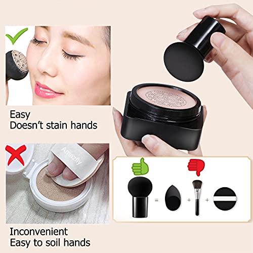 Amazfly Air Cushion CC Cream Mushroom Head Foundation, Moisturizing BB Cream Makeup Long Lasting Matte Concealer Bright Makeup Base Long Lasting with Mushroom Makeup Sponge (Natural) - Morena Vogue