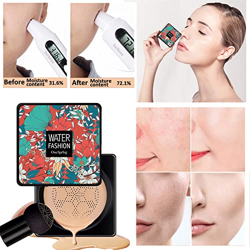 Amazfly Air Cushion CC Cream Mushroom Head Foundation, Moisturizing BB Cream Makeup Long Lasting Matte Concealer Bright Makeup Base Long Lasting with Mushroom Makeup Sponge (Natural) - Morena Vogue