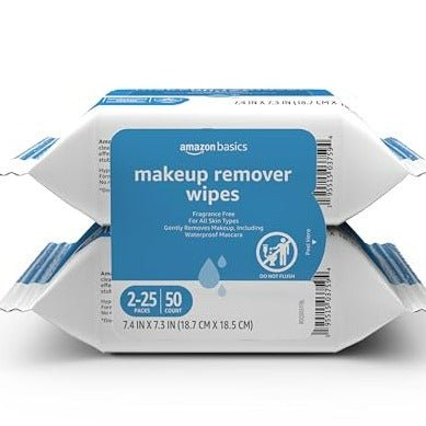 Amazon Basics Make Up Remover Wipes, Fragrance Free, 50 Count (2 Packs of 25) (Previously Solimo) - Morena Vogue