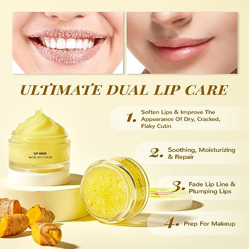 ANAI RUI Lip Care Kit - Lip Sugar Scrub Set, Lip Sleeping Mask & Lip Exfoliator Scrub - Overnight Lip Skin Treatment - Scrub & Moisturizer for Dry Chapped Cracked Peel Lips (Turmeric+Honey) - Morena Vogue