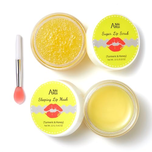 ANAI RUI Lip Care Kit - Lip Sugar Scrub Set, Lip Sleeping Mask & Lip Exfoliator Scrub - Overnight Lip Skin Treatment - Scrub & Moisturizer for Dry Chapped Cracked Peel Lips (Turmeric+Honey) - Morena Vogue