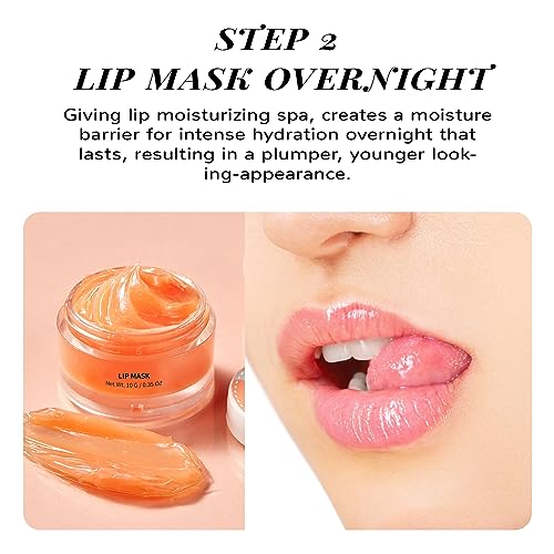 ANAiRUi Lip Balm Mask&Lip Scrub Set, Lip Care Kit - Lip Sleeping Mask Moisturizer and Lip Exfoliator Sugar Scrub, Overnight Lip Treatment Repair for Dry Chapped Peel Lips, Lip Lines (Peach + Collagen) - Morena Vogue