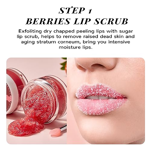 ANAiRUi Lip Care Kit - Lip Mask & Lip Sugar Scrub Set - Overnight Lip Treatment Sleeping Mask & Lip Exfoliator Scrub - Lip Balm Moisturizer for Dry Chapped Cracked Peel Lips Repair (Berries + VC) - Morena Vogue