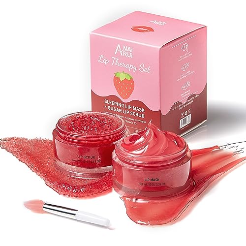 ANAiRUi Lip Care Kit - Lip Mask & Lip Sugar Scrub Set - Overnight Lip Treatment Sleeping Mask & Lip Exfoliator Scrub - Lip Balm Moisturizer for Dry Chapped Cracked Peel Lips Repair (Berries + VC) - Morena Vogue