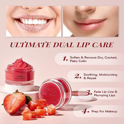 ANAiRUi Lip Care Kit - Lip Mask & Lip Sugar Scrub Set - Overnight Lip Treatment Sleeping Mask & Lip Exfoliator Scrub - Lip Balm Moisturizer for Dry Chapped Cracked Peel Lips Repair (Berries + VC) - Morena Vogue