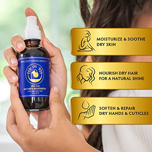 Ancient Greek Remedy Organic Face and Body Oil for Dry Skin, Hair, Hands, Cuticles and Nails Care. Olive, Lavender, Almond, Vitamin E and Grapeseed Oils. Natural Moisturizer for Women, Men 4oz - Morena Vogue