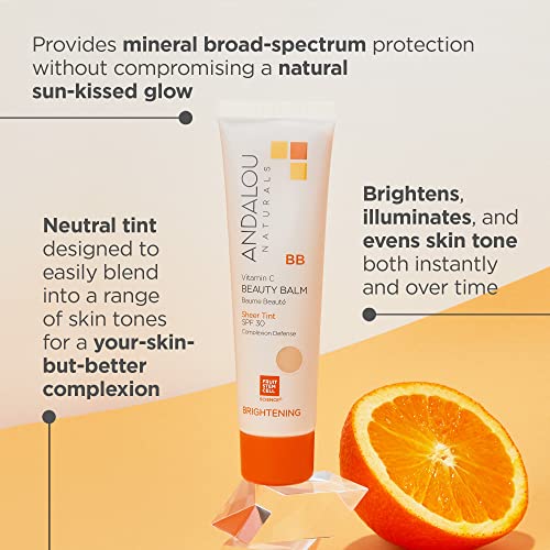 Andalou Naturals Vitamin C BB Beauty Balm Sheer Tint SPF 30, 2-in-1 BB Cream & Face Sunscreen with Broad Spectrum Protection, Mineral Sunscreen with Non-Nano Zinc Oxide, 2 Fl Oz - Morena Vogue