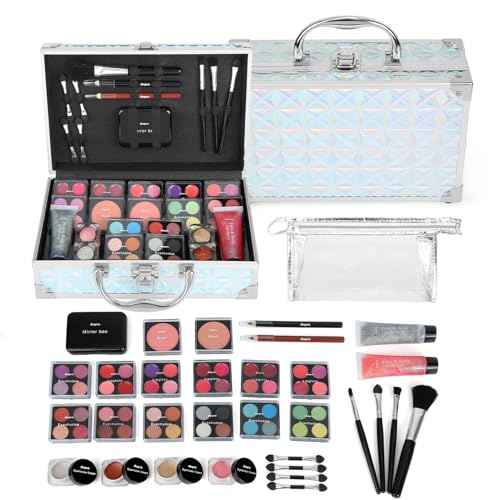 Anpro All-In-One Makeup Carry Case with Pro Teen Makeup Set, Full Starter Cosmetics Kit with Makeup Brushes, Lipsticks, Eye Shadows Palette, Blushes, Glitter Gel - Morena Vogue