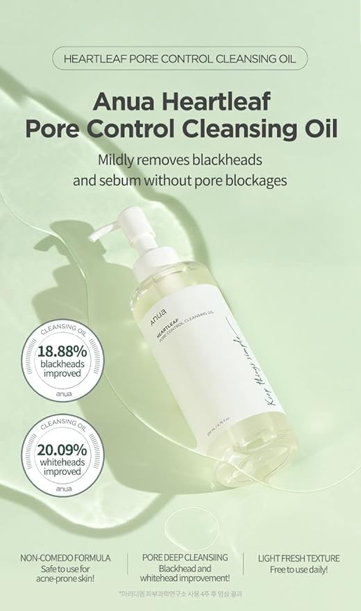 ANUA Heartleaf Pore Control Cleansing Oil, Oil Cleanser for Face, Makeup Blackhead Remover, Korean Skin Care 6.76 fl oz(200ml) (original) - Morena Vogue