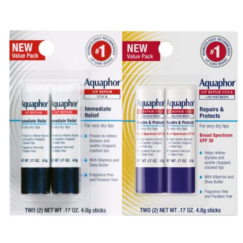 Aquaphor Lip Repair, Moisturizing Lip Balm Multipack (2 Repair sticks + 2 Repair & Protect SPF 30 sticks) - Morena Vogue