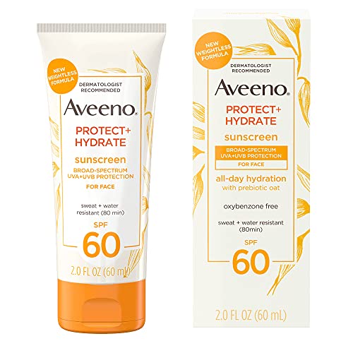 Aveeno Protect + Hydrate Moisturizing Face Sunscreen Lotion With Broad Spectrum Spf 60 & Prebiotic Oat, Weightless & Refreshing Feel, Paraben-free, Oil-free, Oxybenzone-free, 2.0 ounces - Morena Vogue