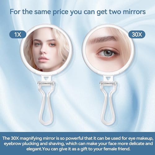 B Beauty Planet 30X Magnifying Mirror, Magnifying Mirror with Handle, Hand Mirror with Double Side 30X/1X Magnification, Travel Mirror for Eyes Makeup - Morena Vogue