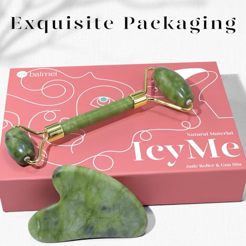 BAIMEI IcyMe Gua Sha & Jade Roller Facial Tools Face Roller and Gua Sha Set for Puffiness and Redness Reducing Skin Care Routine, Self Care Gift for Men Women - Green - Morena Vogue