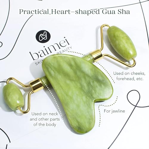 BAIMEI IcyMe Gua Sha & Jade Roller Facial Tools Face Roller and Gua Sha Set for Puffiness and Redness Reducing Skin Care Routine, Self Care Gift for Men Women - Green - Morena Vogue