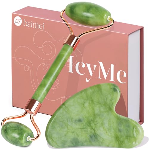 BAIMEI IcyMe Gua Sha & Jade Roller Facial Tools Face Roller and Gua Sha Set for Puffiness and Redness Reducing Skin Care Routine, Self Care Gift for Men Women - Green - Morena Vogue