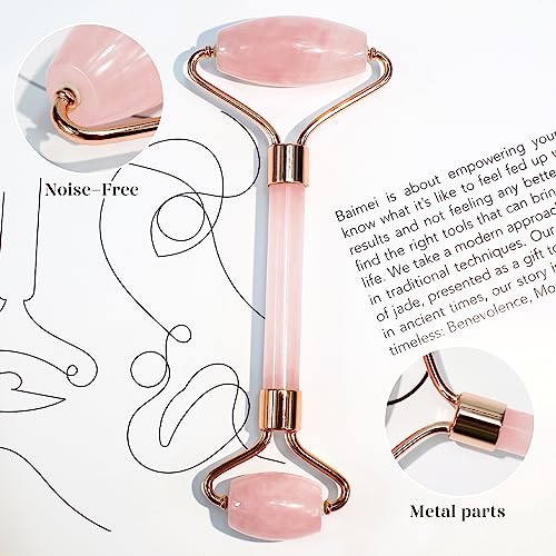 BAIMEI IcyMe Jade Roller & Gua Sha, Face Roller Redness Reducing Skin Care Tools, Self Care Pink Gift for Men Women, Massager for Face, Eyes, Neck, Relieve Fine Lines and Wrinkles - Rose Quartz - Morena Vogue