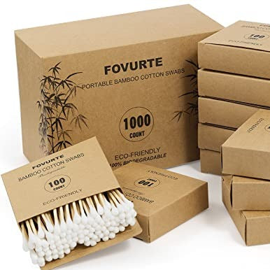 Bamboo Qtips Cotton Swabs 1000 Count - Organic Cotton Swabs with Double Round Q Tips, Plastic Free Ear Sticks, Natural Wooden Cotton Buds for Ears Cleaning Travel - Morena Vogue