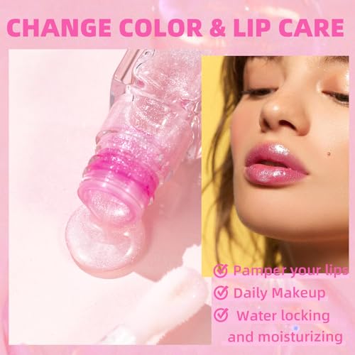 BANGFENG Magic Color Changing Moisturizing Lip Glow Oil Plumping Glimmer Glow Lipstick, Hydrating Lip Gloss Lip Balm Transparent Lip Care, Long Lasting Moisturizing Non-sticky Fresh Texture Lip Oil - Morena Vogue