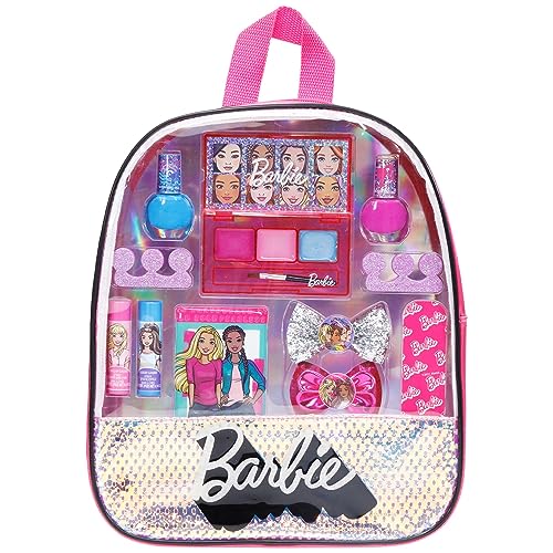 Barbie - Townley Girl 15 Pcs Makeup Filled Backpack Cosmetic Gift Set with Mirror Includes Lip Gloss, Nail Polish, Hair Bow & More! for Kids Girls, Ages 3+ Perfect for Parties, Sleepovers & Makeovers - Morena Vogue