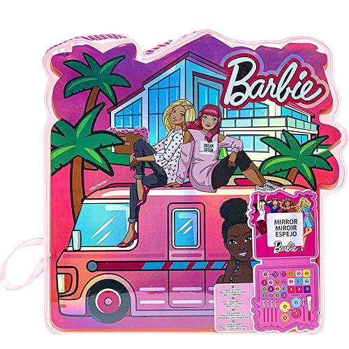 Barbie - Townley Girl Soft Case Vanity Set Includes Lip Gloss, Face Shimmer, Body Glitter, Cheek Shimmer, & Accessories Ages 3+ perfect for Parties, Sleepovers & Makeovers - Morena Vogue