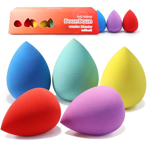 BEAKEY Makeup Sponge 5 Pcs Set, Makeup Sponges for Foundation, Liquid, Cream and Powder. Latex-Free Boun Boun Beauty Sponge for Blending, Blender for Enhanced Make Up Application, Ideal Gift - Morena Vogue