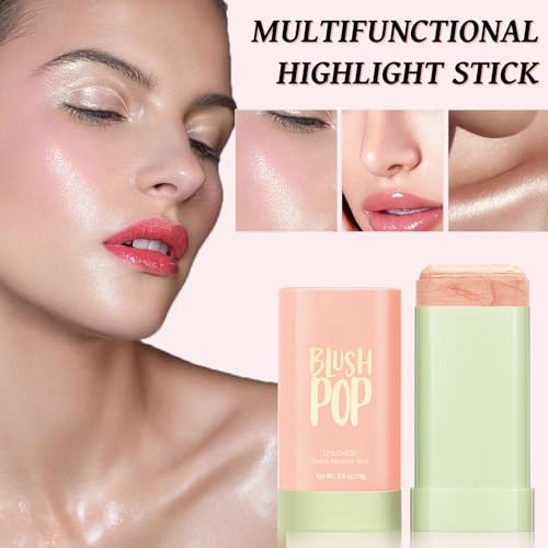 BEFIVECOK Highlighter Makeup Stick - Blush Highlighters Makeup Stick for Face & Body, Natural Silky Shimmer Highlight, Bendable Long Lasting Highlighter Wand, Cream Korean Highlighter (Rose Gold) - Morena Vogue