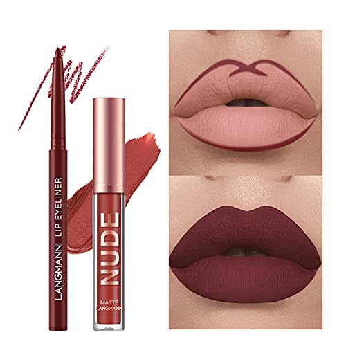 BestLand 12Pcs Matte Liquid Lipstick + Lip Liner Pens Set, One Step Lips Makeup Kits Pigment Velvety Nude Lip Stain Waterproof Long Wear Lip Gloss Make up Gift Set (Set A) - Morena Vogue