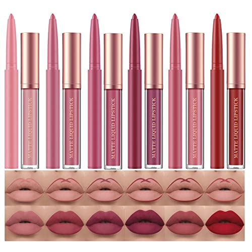 BestLand 12Pcs Matte Liquid Lipstick + Lip Liner Pens Set, One Step Lips Makeup Sets Pigment Velvety Nude Lip Stain Waterproof Long Wear Lip Gloss Make up Gift Set (Set B) - Morena Vogue