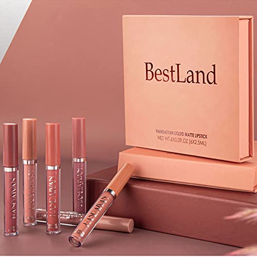 BestLand 6Pcs Matte Liquid Lipstick Makeup Set, Matte liquid Long-Lasting Wear Non-Stick Cup Not Fade Waterproof Lip Gloss (Set A) - Morena Vogue