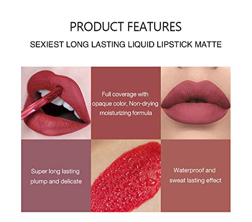 BestLand 6Pcs Matte Liquid Lipstick Makeup Set, Matte liquid Long-Lasting Wear Non-Stick Cup Not Fade Waterproof Lip Gloss (Set A) - Morena Vogue