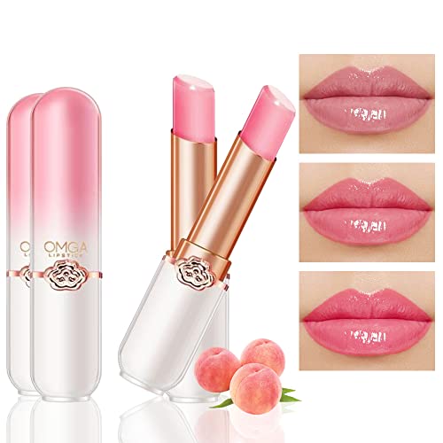 BINGBRUSH 2 Pcs Peach Color Changing Lipstick Queen,PH Mood Long Lasting Labiales Lip Gloss Lip Balm Tinted Magic Lip Stain Makeup Lipstick Set for Women - Morena Vogue