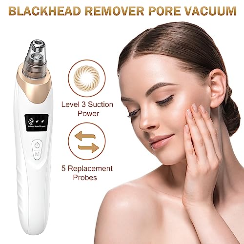 Blackhead Remover Pore Vacuum Kit - 2023 Upgraded Blackhead Extractor Tool with 3 Adjustable Suction Levels, 5 Probes, USB Rechargeable, Suitable for Women and Men - Morena Vogue