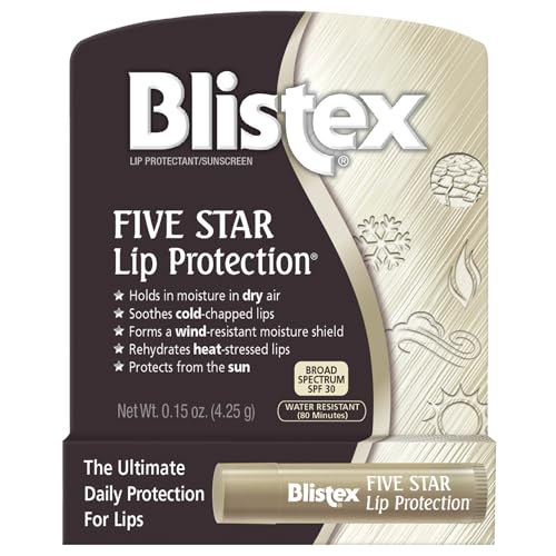 Blistex Five Star Lip Protection Balm, 0.15 Ounce – Wind & Water-Resistant Lip Care, Broad Spectrum SPF 30 Sun Protection, Soothes Cold Chapped Lips, Hydrating Lip Treatment, Holds in Moisture - Morena Vogue
