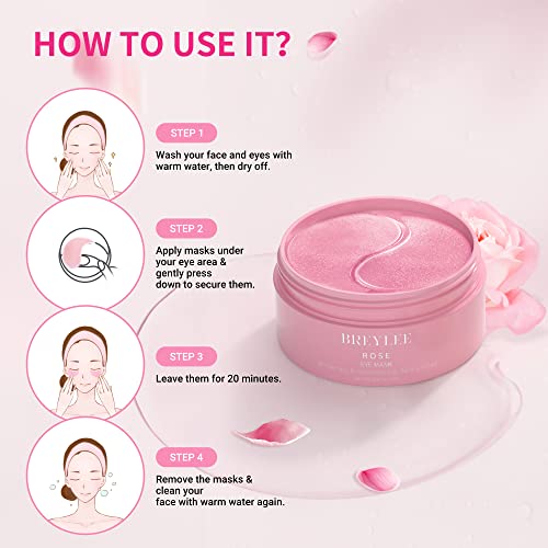 BREYLEE Rose Eye Mask– 60 Pcs, Under Eye Patches,Eye Patches For Puffy Eyes,Hydrates, Improves And Firms The Eye Area, Suitable For Both Women And Men. - Morena Vogue