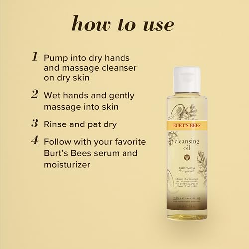 Burt's Bees Nourishing Cleansing Oil With Coconut and Argan Oils, Cleansing Face Oil for Normal to Dry Skin, 100 Percent Natural Origin Skin Care, 6 fl. oz. Bottle - Morena Vogue