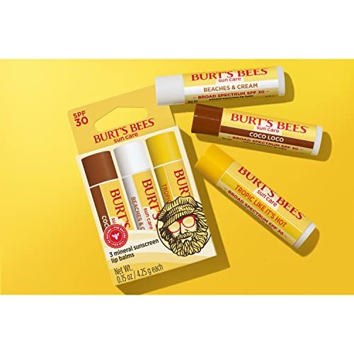 Burt’s Bees SPF 30 Lip Balm Mothers Day Gifts for Mom, Island Getaway - Coco Loco, Beaches & Cream, Tropic Like It's Hot, Water-Resistant Sun Care, Natural Origin Lip Treatment, 3 Tubes, 0.15 oz - Morena Vogue