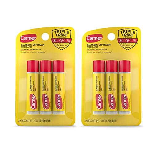 Carmex Medicated Lip Balm Sticks, Lip Moisturizer for Dry, Chapped Lips, 0.15 OZ - (2 Packs of 3) - Morena Vogue