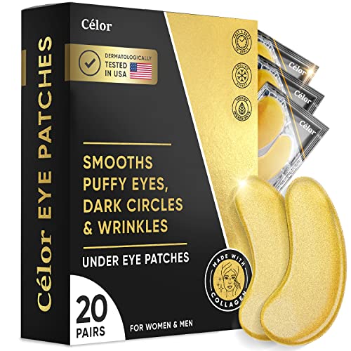 CÉLOR Under Eye Patches (20 Pairs) - Golden Eye Mask with Amino Acid & Collagen, Cooling Eye Care for Wrinkles, Puffy Eyes & Dark Circles, Skincare Treatment for Men & Women, USA Tested - Morena Vogue