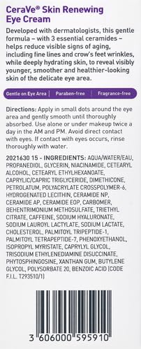 CeraVe Eye Cream for Wrinkles | Under Eye Cream with Caffeine, Peptides, Hyaluronic Acid, Niacinamide, and Ceramides for Fine Lines | Fragrance Free & Ophthalmologist Tested |0.5 Ounces - Morena Vogue