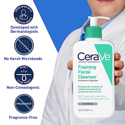 CeraVe Foaming Facial Cleanser | Daily Face Wash for Oily Skin with Hyaluronic Acid, Ceramides, and Niacinamide| Fragrance Free | 16 Fluid Ounce - Morena Vogue