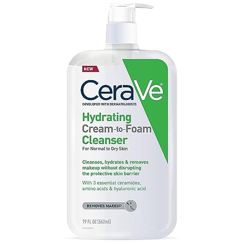 CeraVe Hydrating Cream-to-Foam Cleanser | Hydrating Makeup Remover and Face Wash With Hyaluronic Acid | Fragrance Free Non-Comedogenic | 19 Fluid Ounce - Morena Vogue