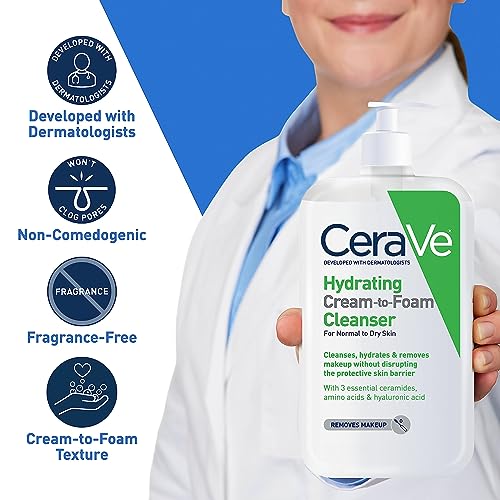 CeraVe Hydrating Cream-to-Foam Cleanser | Hydrating Makeup Remover and Face Wash With Hyaluronic Acid | Fragrance Free Non-Comedogenic | 19 Fluid Ounce - Morena Vogue