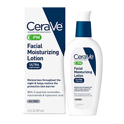 CeraVe PM Facial Moisturizing Lotion | Night Cream with Hyaluronic Acid and Niacinamide | Ultra-Lightweight, Oil-Free Moisturizer for Face | 3 Ounce - Morena Vogue