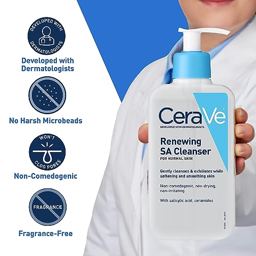 CeraVe SA Cleanser | Salicylic Acid Cleanser with Hyaluronic Acid, Niacinamide & Ceramides| BHA Exfoliant for Face | Fragrance Free Non-Comedogenic | 16 Ounce - Morena Vogue