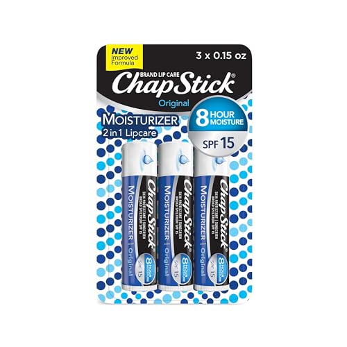 ChapStick Moisturizer Original Lip Balm Tubes, SPF 15 and Skin Protectant - 0.15 Oz, 3 Count (Pack of 1) - Morena Vogue