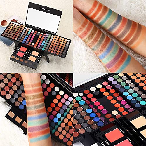 CHARMCODE 190 Colors Cosmetic Make up Palette Set Kit Combination with Eyeshadow Facial Blusher Eyebrow Powder Face Concealer Eyeliner Pencil A Mirror All-in-One Makeup Gift (Multicolor) - Morena Vogue