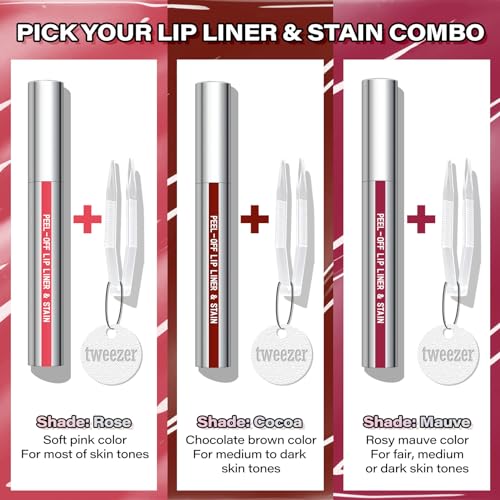 Cilrofelr Peel Off Lip Liner Stain, Long Wear Tattoo Lip Liner with Tweezer, Peel Off Lip Stain with Matte Finish, Long Lasting, Waterproof, Transfer-proof, Highly Pigmented Color (N-Mauve) - Morena Vogue