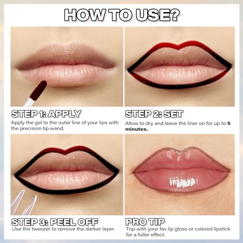 Cilrofelr Peel Off Lip Liner Stain, Long Wear Tattoo Lip Liner with Tweezer, Peel Off Lip Stain with Matte Finish, Long Lasting, Waterproof, Transfer-proof, Highly Pigmented Color (Cocoa) - Morena Vogue